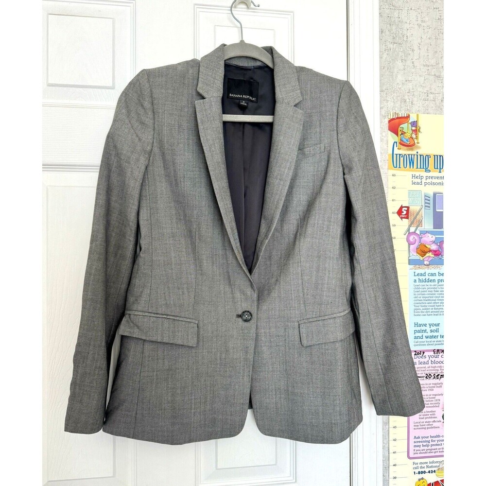 Banana Republic Women’s Wool Blend Grey Blazer Size 4 One Button
